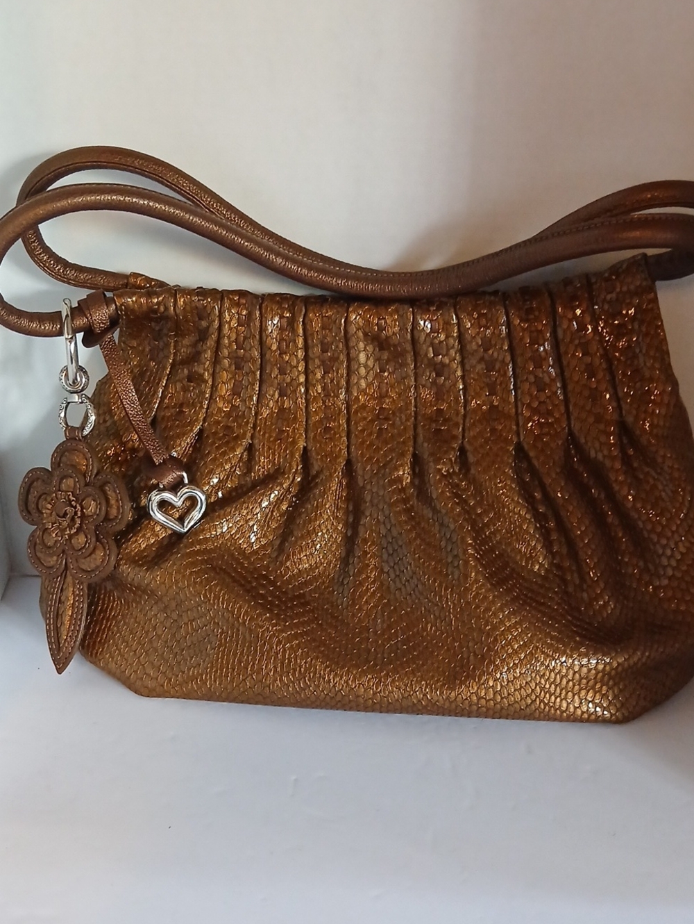 Brighton Breelan GOLD Metallic Textured Shoulder Bag with Charm